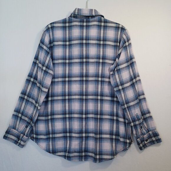 Sanctuary Plaid Shirt Blue Pink Double Cotton Long Sleeve Boyfriend Womens M - Picture 3 of 12